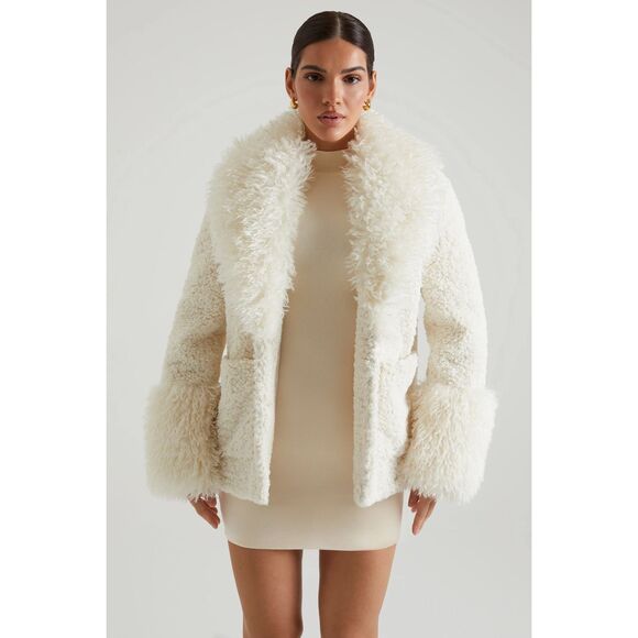 Oh Polly Jackets & Blazers - Oh Polly Wynter Shearling Penny Lane Coat Large Front Pockets in Cream Small